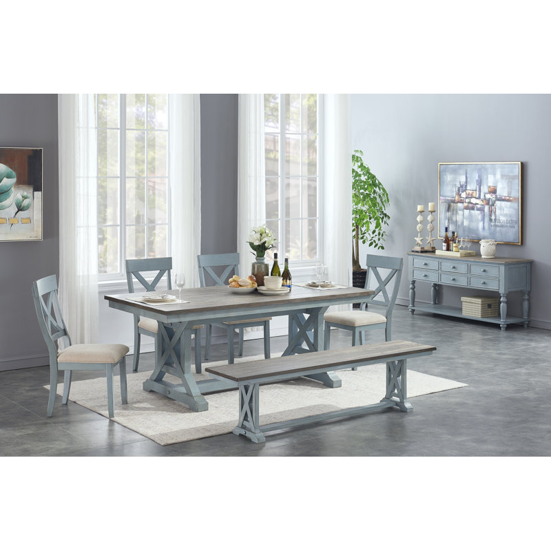Amiee-Lee Trestle Dining Table, Light Turquoise, 30" H x 78" W x 38" D