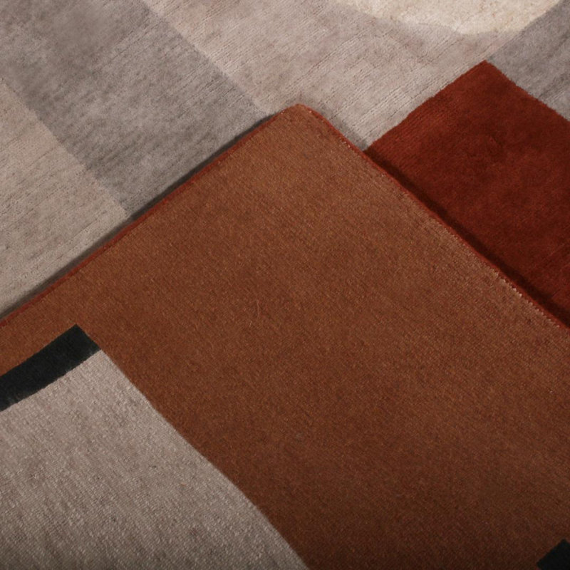 Mid Century Modern Hand Knotted Geometric Area Rug, Rectangle 6' x 9'