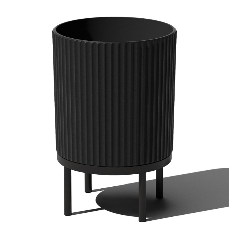 Plastic-Concrete Round Planter with Stand, Black