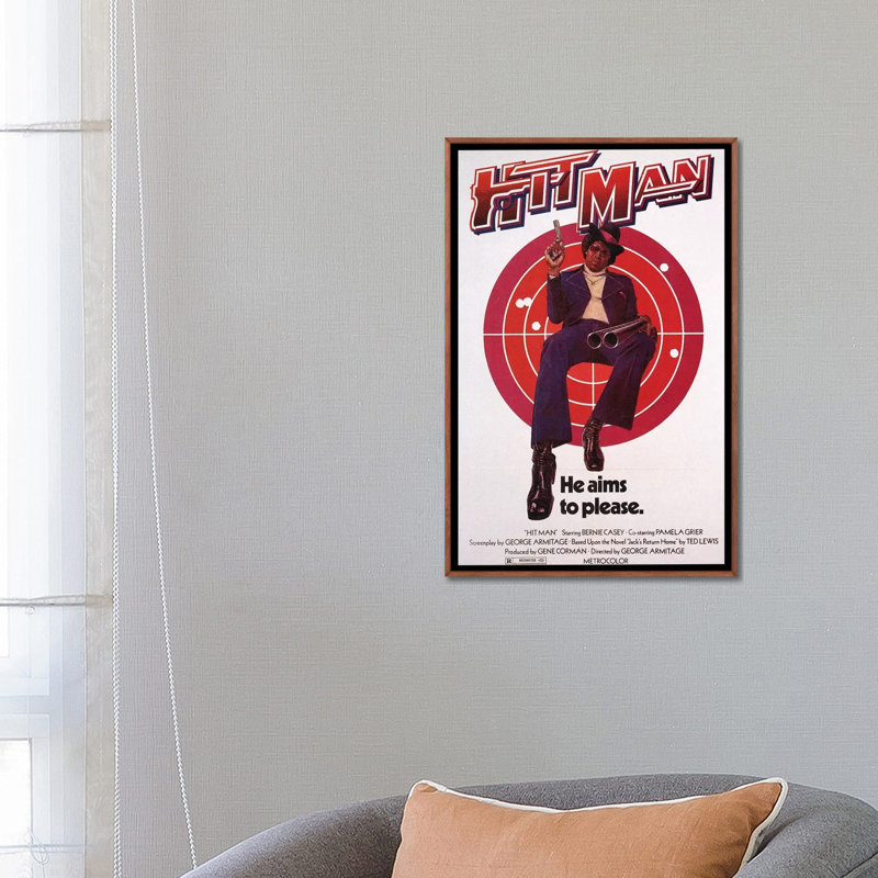 Affiche de film « Hit Man » par radio Days-impression, H 26 po x l 18 po x 1,5 po, Toile avec cadre en bois brun classique