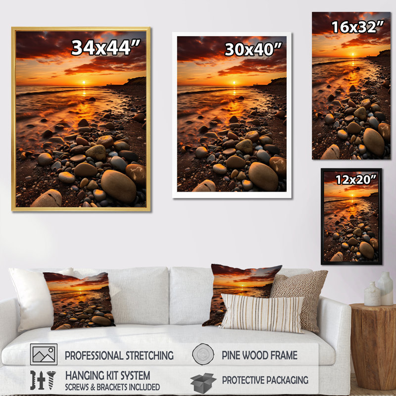 Hurless Beach Sunset Golden Hour Glow, H 40 po x l 30 po x P 1,5 po, Cadre flottant blanc