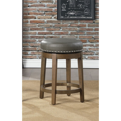Round Swivel Counter Height Stools Set Of 2 Faux Leather 360-Degree Swivel Seat Nailhead Trim Solid Wood Frame Brown Finish Furniture