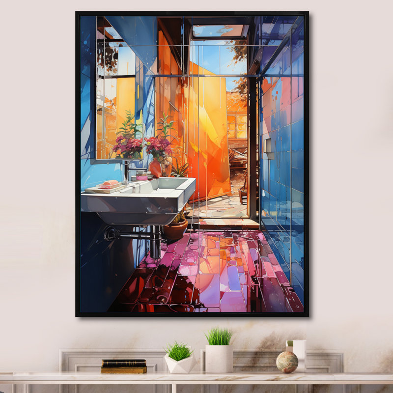 Lilliann Bathroom Abstract Reflections I, reproduction d'art sur toile, H 40 po x l 30 po x P 1,5 po, Cadre flottant noir