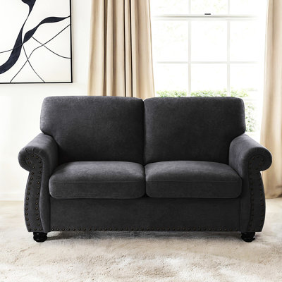 Comfy 2 Seater Velvet With Loose Back Cushions, High Foam, Black Mid-century Modern , Foam Support