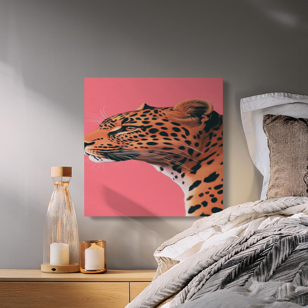 Pink Leopard Head Profile Wall Art