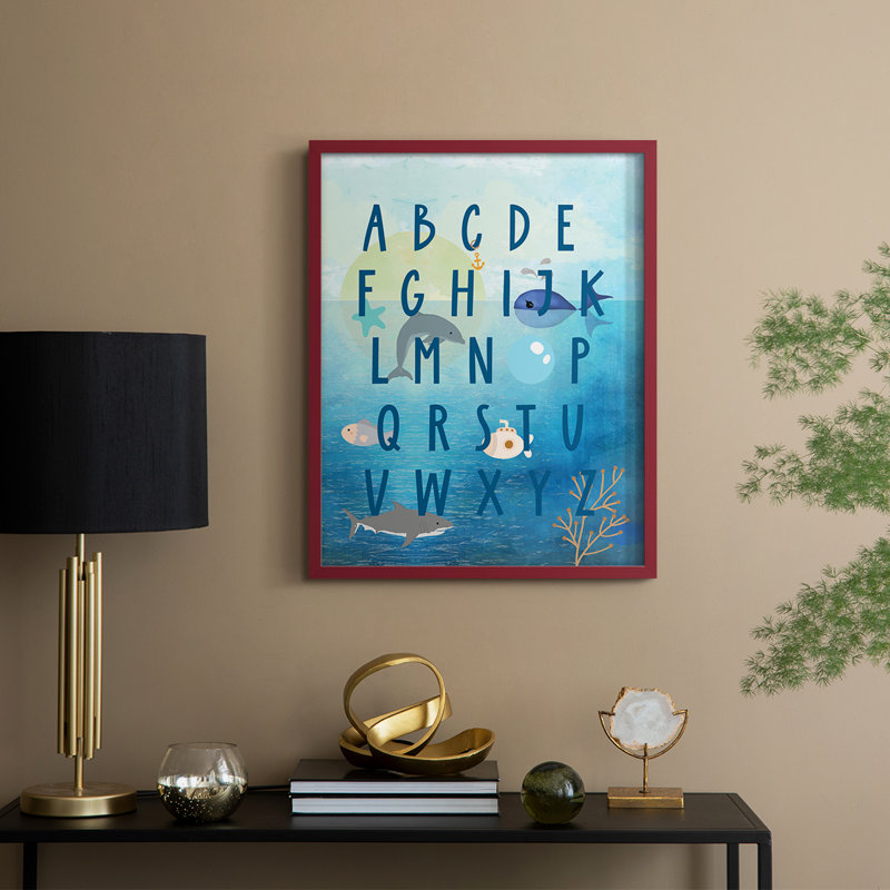 «Underwater Alphabet», reproduction encadrée - bois massif, H 11 po x l 9 po, Rouge
