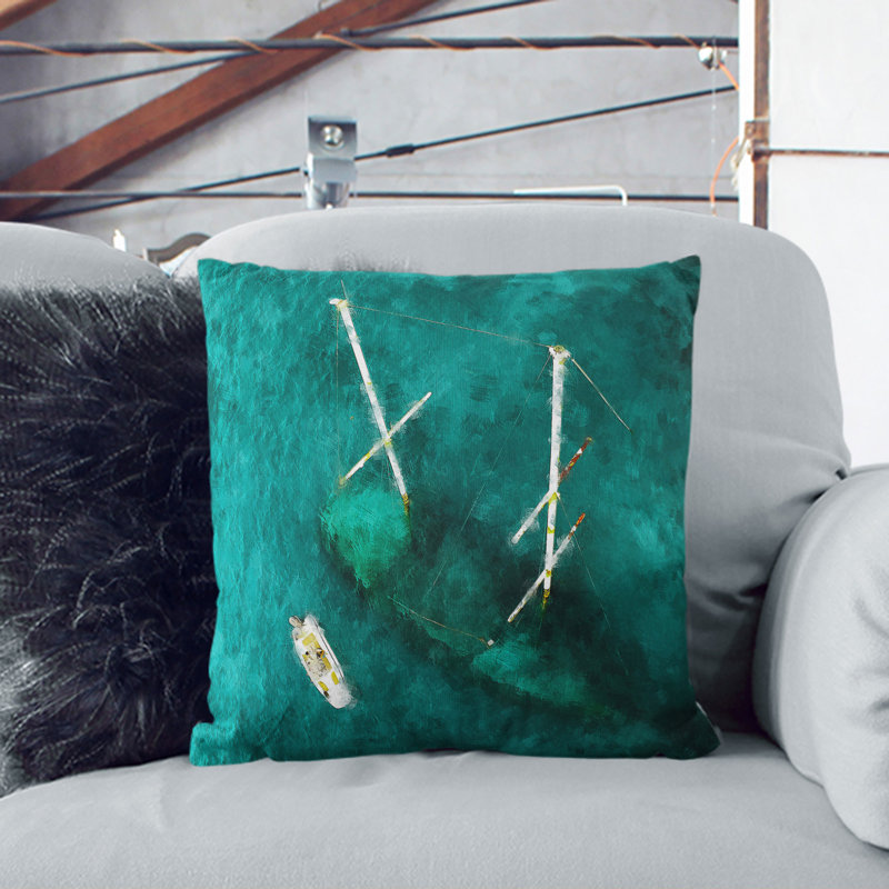 Boat By The Sunken Ship Painting Square Throw Cushion, 40cm H x 40cm W x 15cm D