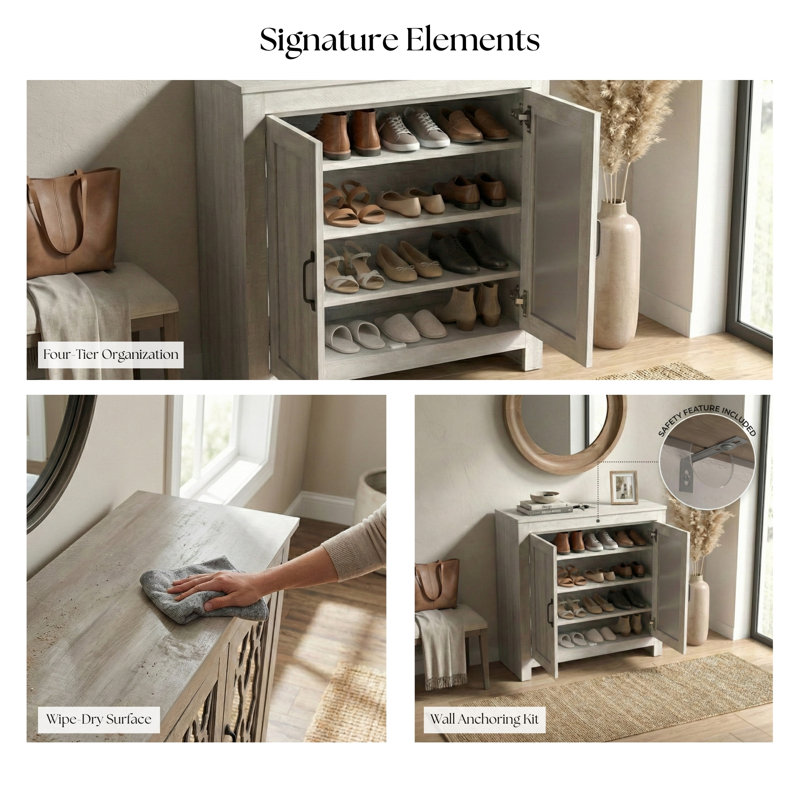 Chessani 12 Pair Shoe Storage Cabinet, Dusty Gray Oak