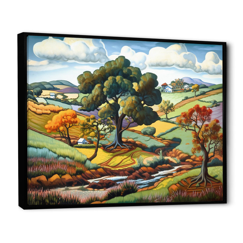Peinture d'automne «Mountain Beauty Serenity», H 30 po x l 40 po x P 1,5 po, Cadre flottant noir