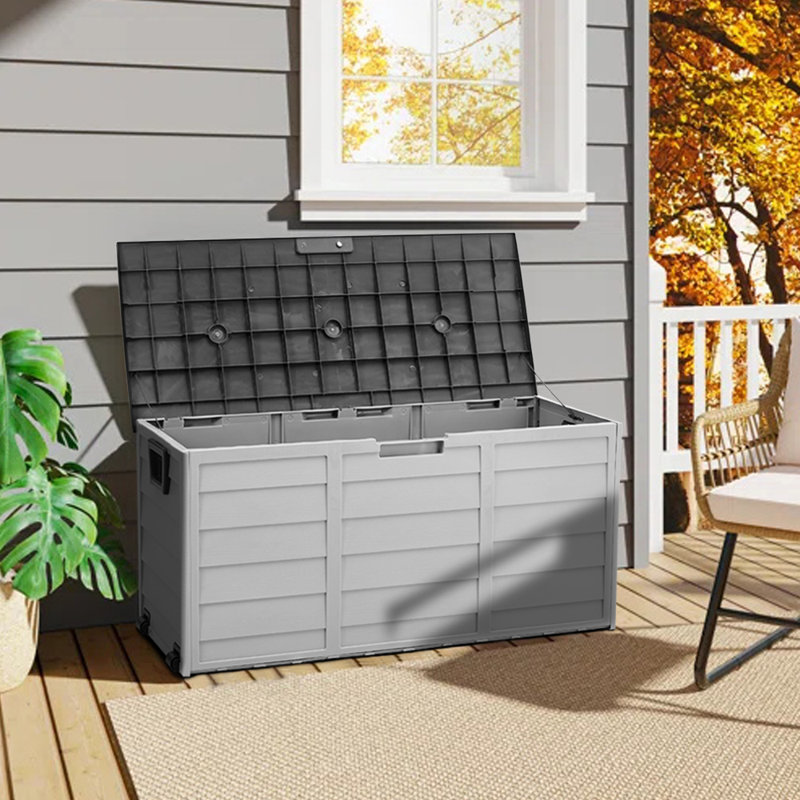 Plastic Garden Storage Box with Wheels, Grey