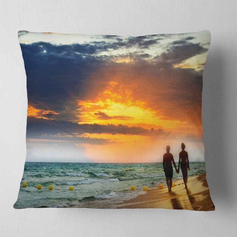 Coussin décoratif lovers à la plage mer, Coussin décoratif, 16 po x 1 po
