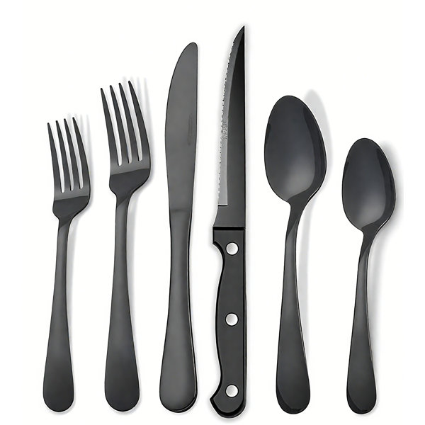 48-piece, 430 Stainless Steel, flatware Set, service For 8, knives, forks, spoons, steak Knives, salad Forks, teaspoons, cutlery Set, silverware, heavy Duty, rustproof