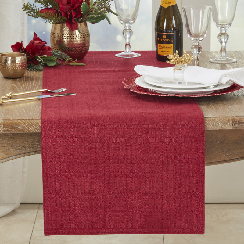 Refined Stitched Plaid Table Runner, 16" W x 108" L