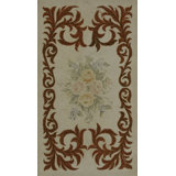 Small Light Ivory Beige Color Antique European Influence Floral Pattern American Hooked Rug
