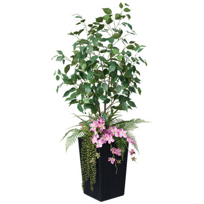 Adcock Artificial Ficus Tree 4FT - UV Resistant Faux Plants with Tapered Planter and Decorative Plants