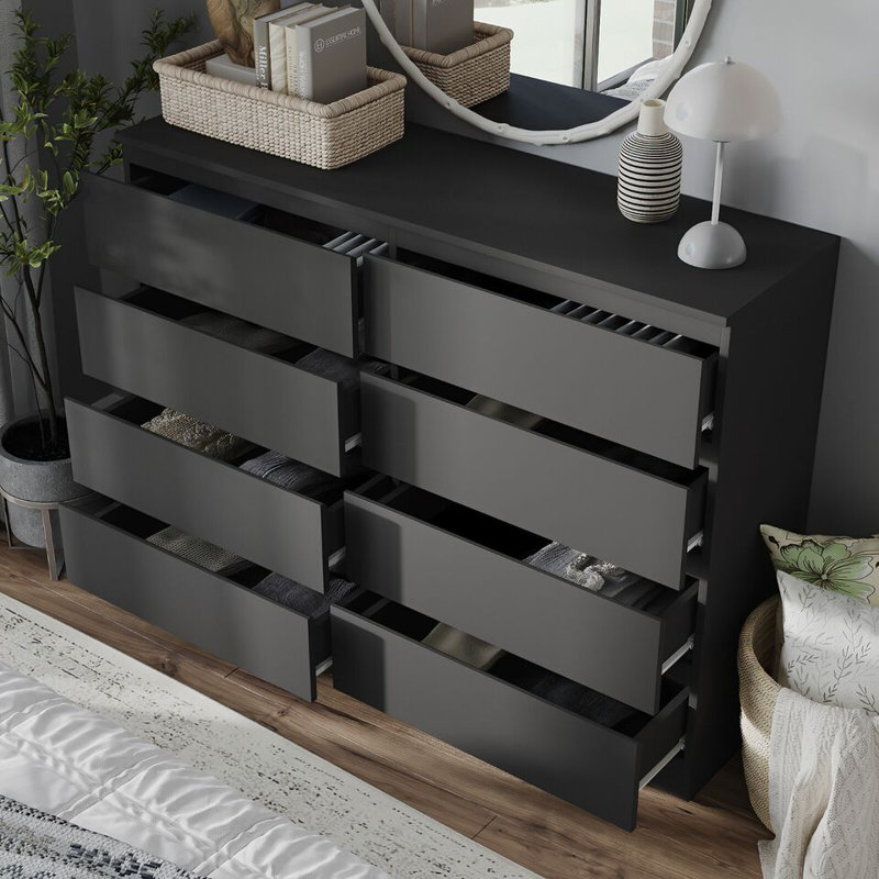 Sinahi 120 cm W Chest of Drawers, Black Carcass/Black