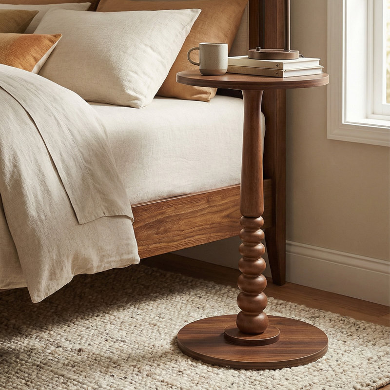 Round End Table, Dark Brown