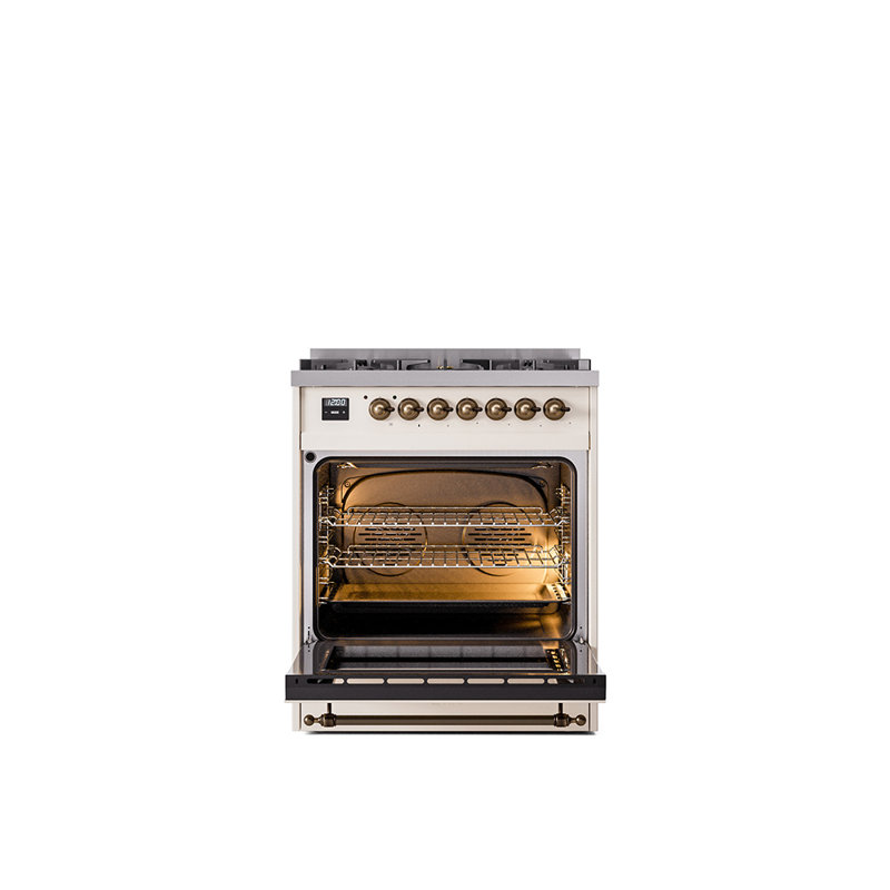 ILVE Nostalgie II 30 in Dual Fuel Range, Glossy Black/Copper, Natural Gas