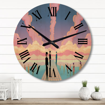 Ocean of Abundance Retro Futuristic Portrait - Abstract Landscape Oversized Wood Wall Clock