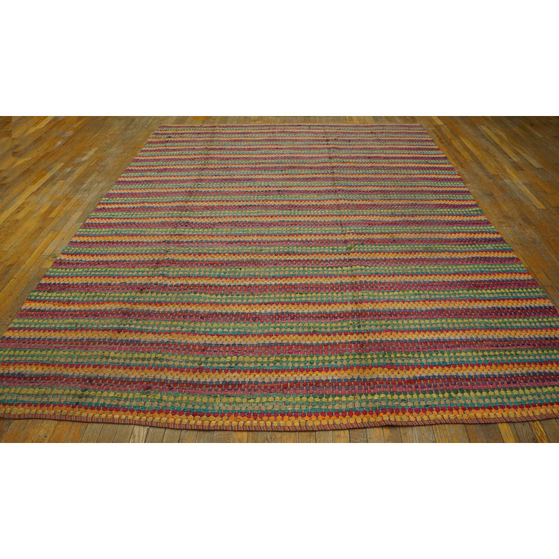 Vintage Braided American Multicolor 1950s Striped Mid Century Rug