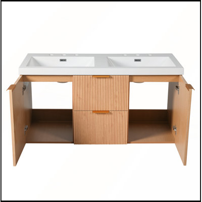 Meuble-lavabo double 47,24 po avec comptoir en SMC, armoire en panneau de fibres à densité moyenne, portes à fermeture en douceur, tiroirs divisés, rangement mural moderne