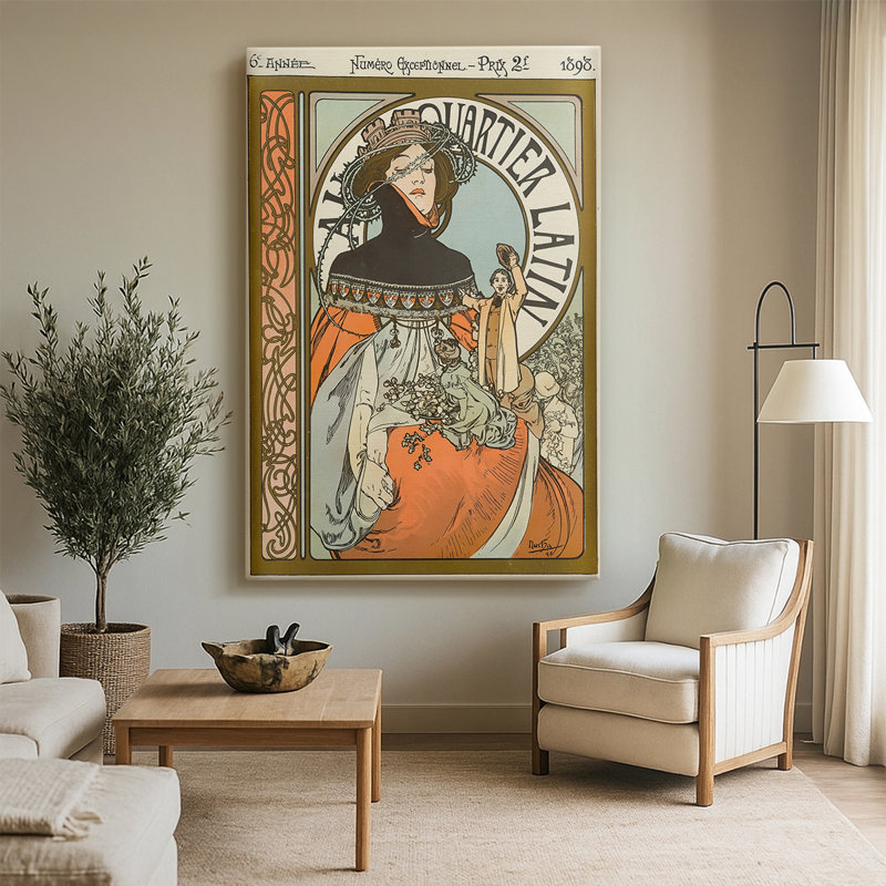 Au Quartier - Toile tendue sur toile de style latino par Alphonse Mucha, 32 x 48