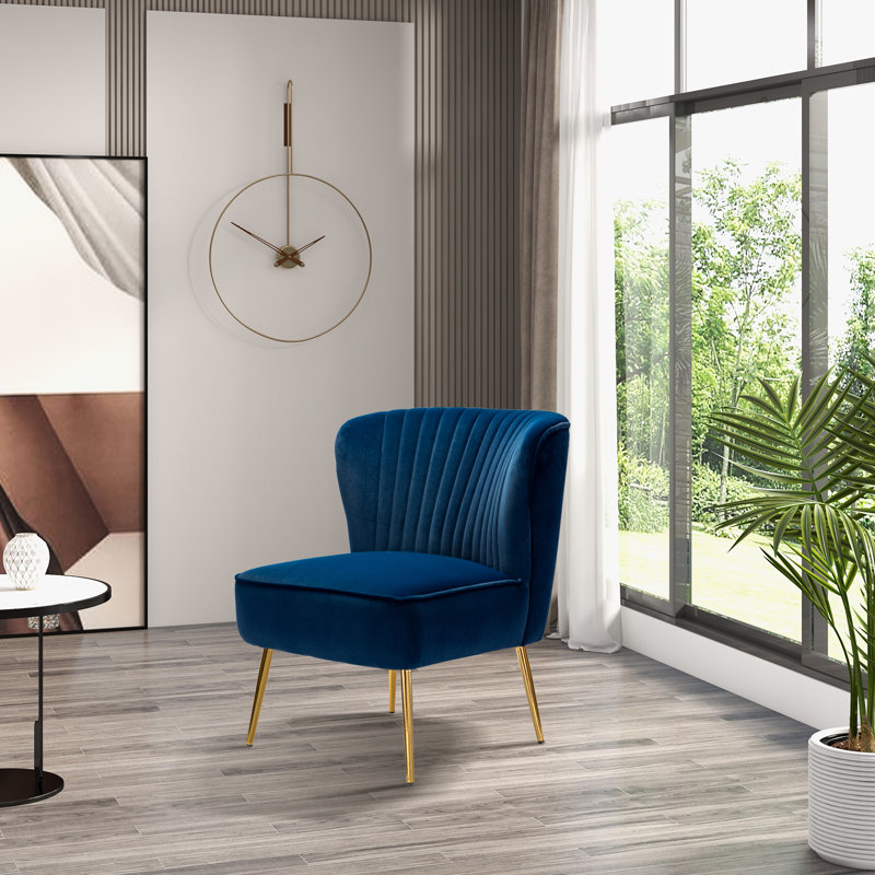 Euclid Velvet Accent Chair with Metal Legs, Navy Velvet