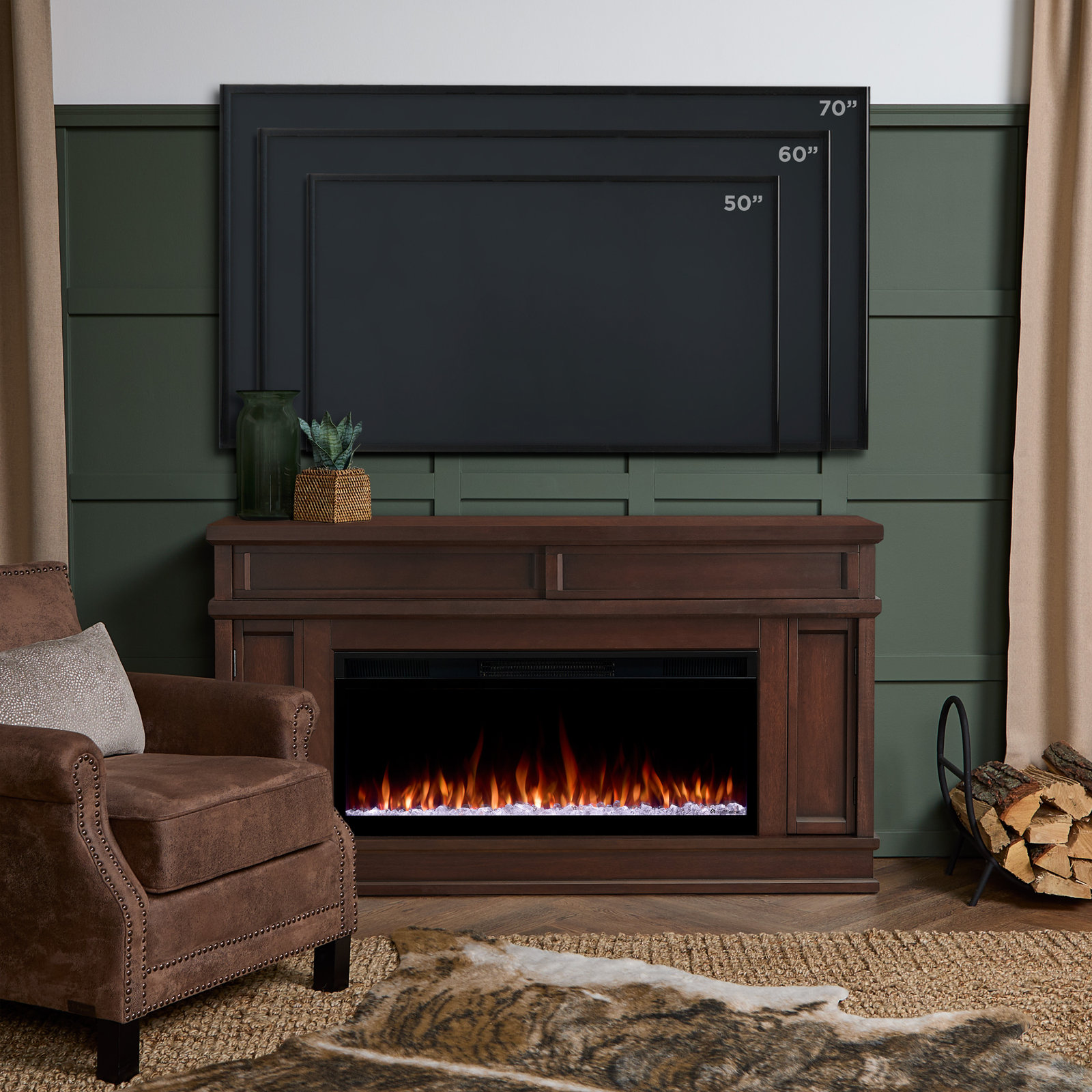 Torrey Landscape Electric Fireplace TV Stand, Dark Walnut, Smart