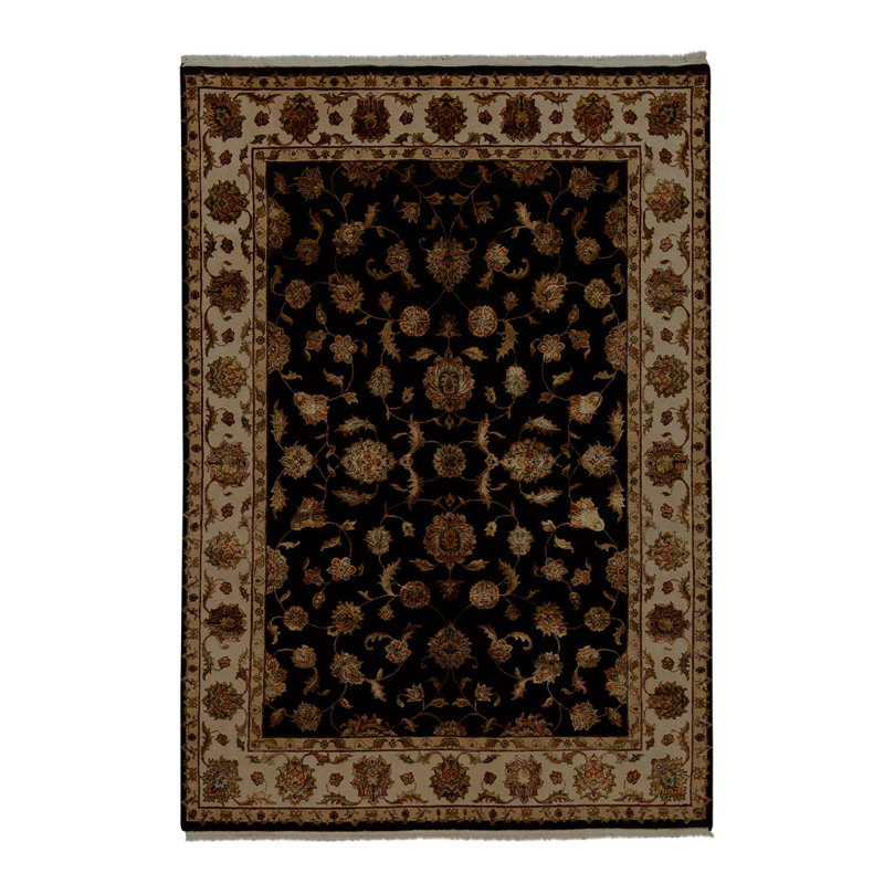 Tapis bleu marine / brun noué à la main de conception unique 5 pi 7 po x 7 pi 11 po