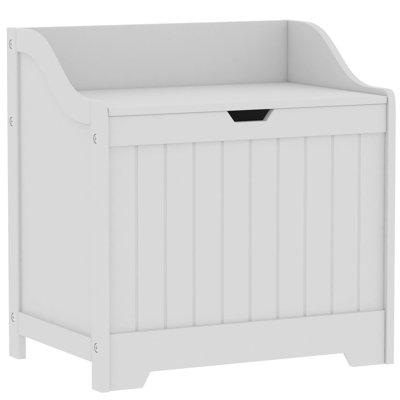 Bathroom Laundry Cabinet Storage Cupboard Chest Bin Wooden Basket Unit (White)