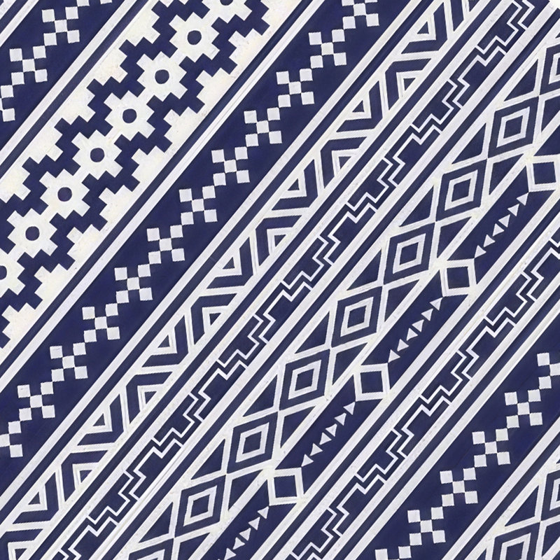 Tapis extérieur Viva, mur géométrique blanc et bleu, pique-nique géant 9 x 18, Bleu / blanc