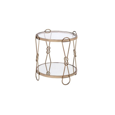 23" Gold Mirrored And Metal Round End Table With Shelf