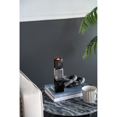 2.4X2.4X9.4" Black And Clear Tealight Candle Holder 6EA/CTN
