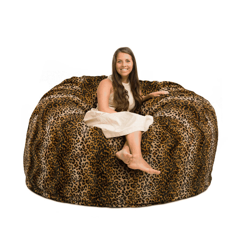  | Fauteuil à billes 6 pi | Rembourrage en mousse - Housse lavable amovible, fourrure de léopard, 36"H x 64"W x 64"D