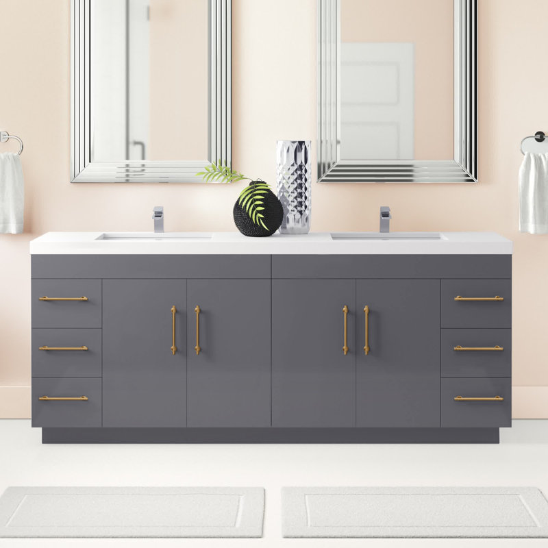 Ensemble de meuble-lavabo double 84 po Irline, Gris