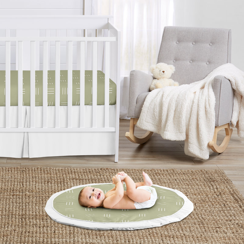 Tapis de jeu Boho Mudcloth Hatch par Sweet Jojo Designs, Vert sauge / blanc
