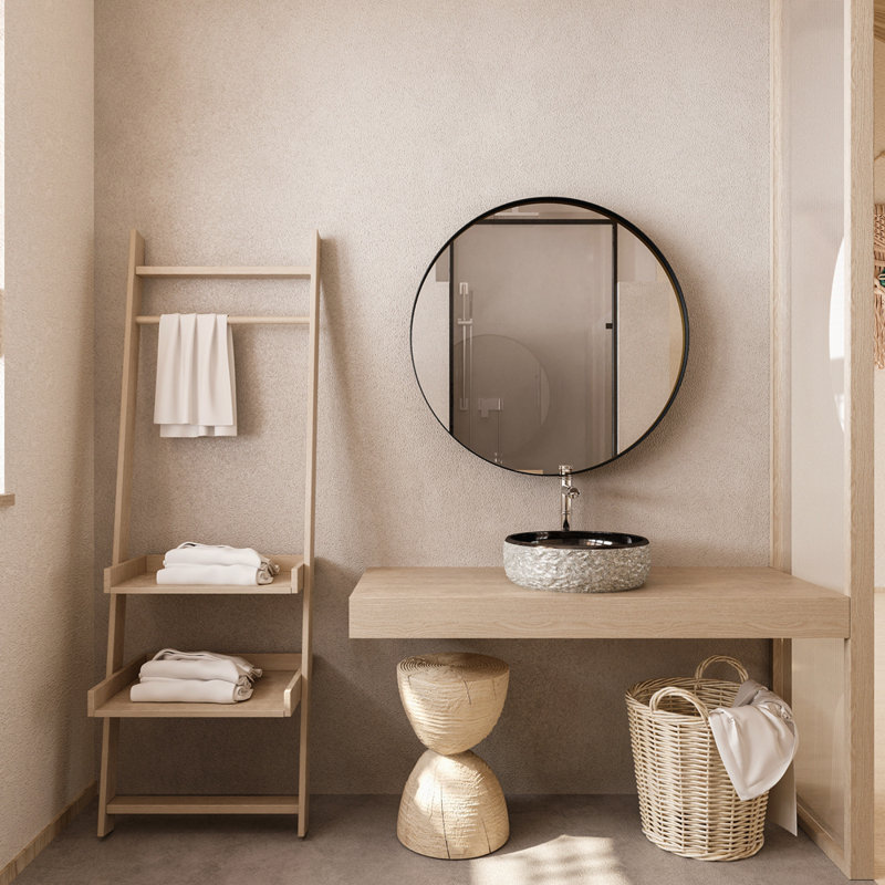 Armoire à pharmacie ronde avec cadre en métal 31,5 pouces avec miroir et tablettes réglables Miroir mural noir avec rangement pour salle de bain, or mat