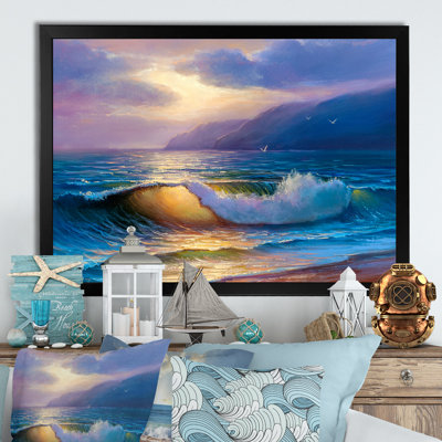 «Beautiful Blue Ocean Sunset and Waves IV», reproduction sur toile