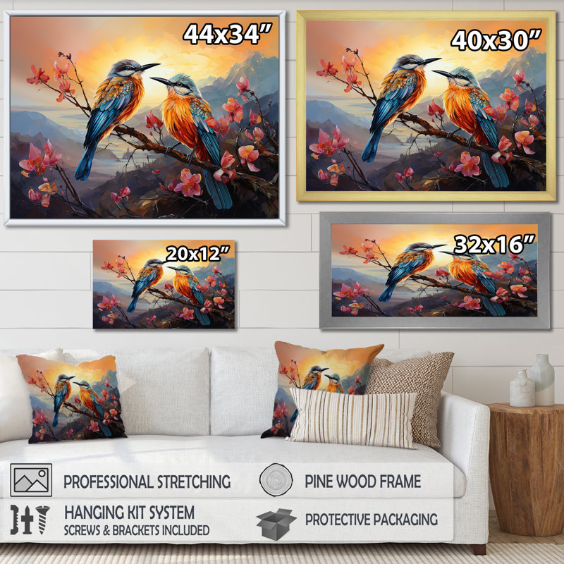 Birds Of Paradise Sunset sur toile, Cadre flottant noir, 12" H x 20" W
