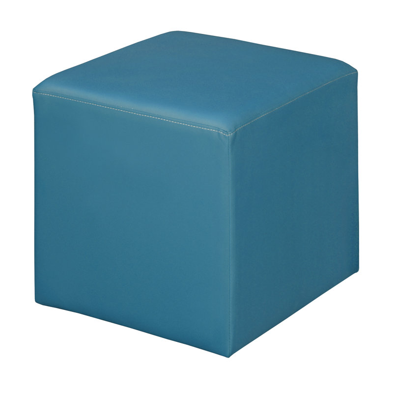 Jean Square Stool Ottoman, Peacock Teal Faux Leather
