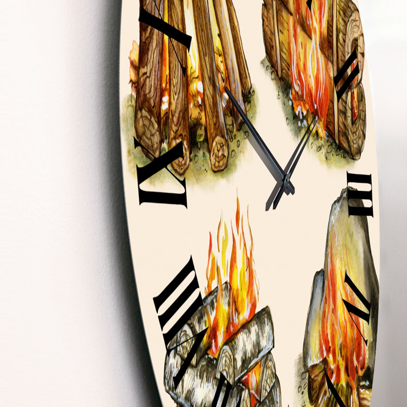 Quatre types de feux de camp - Horloge murale Cabin & Lodge, Moyen