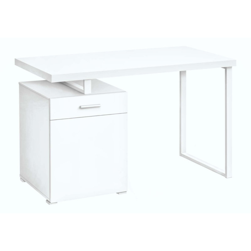 Bureau d'ordinateur, bureau personnel, ordinateur portable, installation à gauche, à droite, tiroirs de rangement, travail, métal, contemporain, moderne