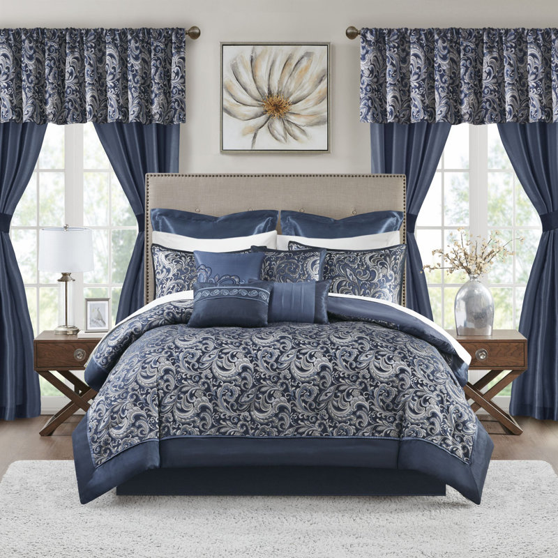 Brystol Luxury 24-Piece Bedding Set, Queen Comforter + 23 Additional Pieces, Navy