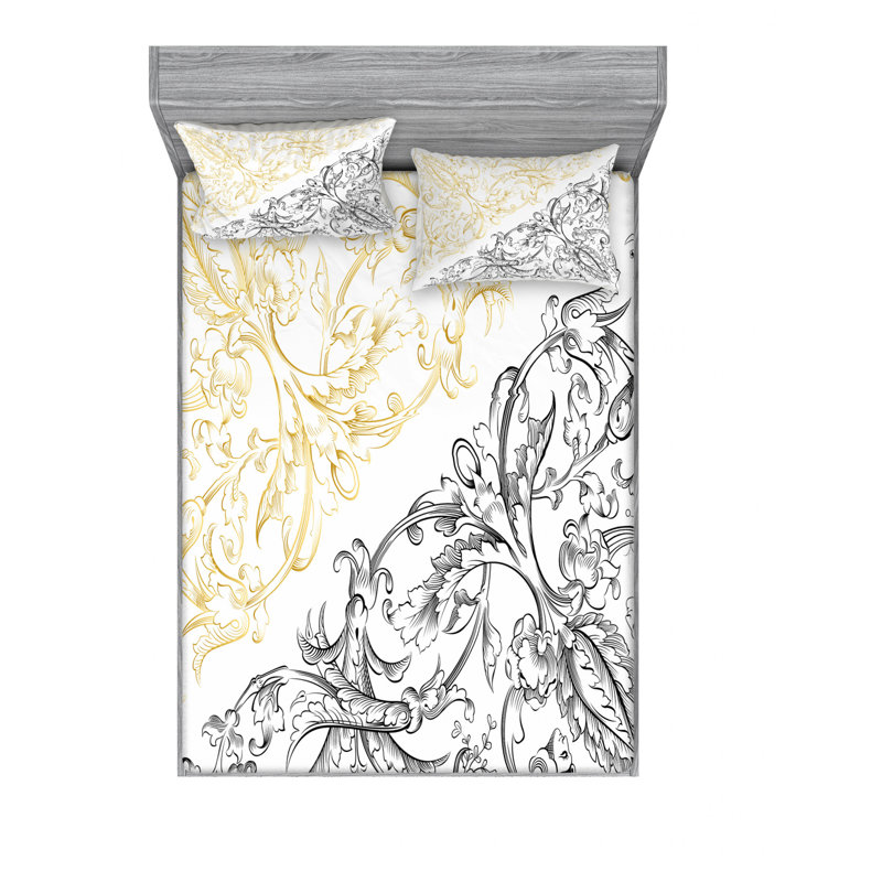 Microfiber Floral Sheet Set, Full Sheet Set with Fitted Sheet