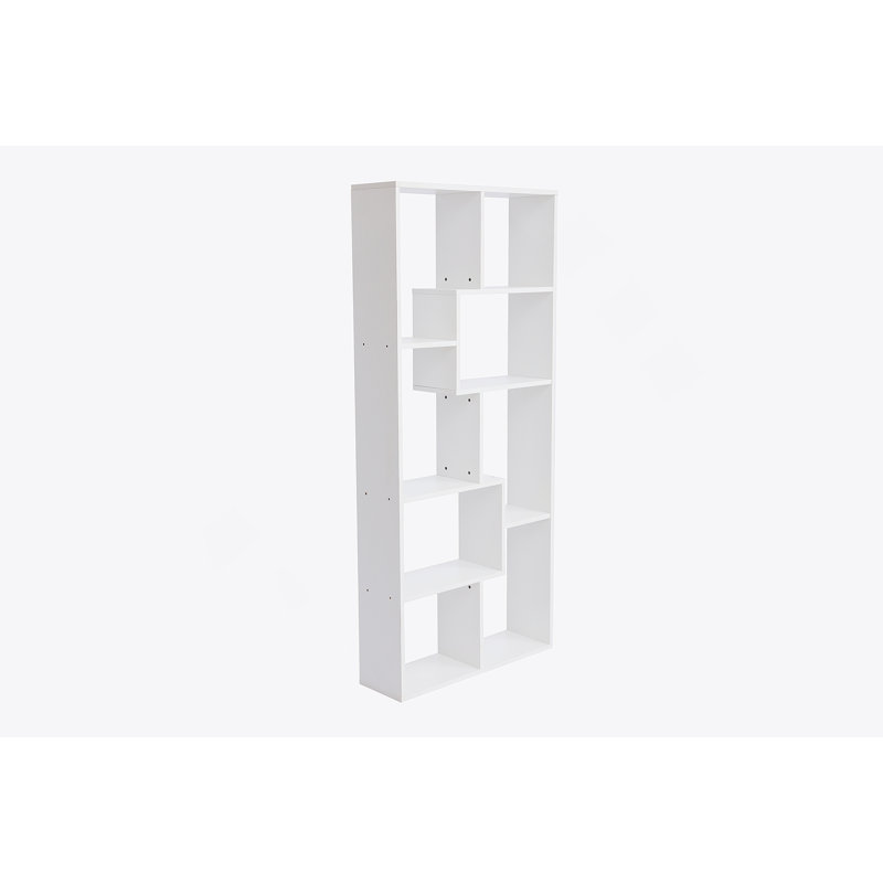 Asymmetrical Display Shelf & Bookcase, 5-Tier, White, White