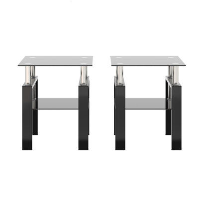 Modern Tempered Glass Tea Table Coffee Table End Table, Square Table For Living Room