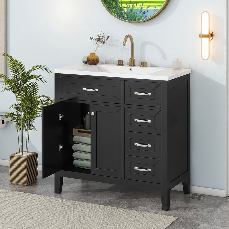 Armoire de salle de bain 36 po avec tiroirs et lavabo, Noir