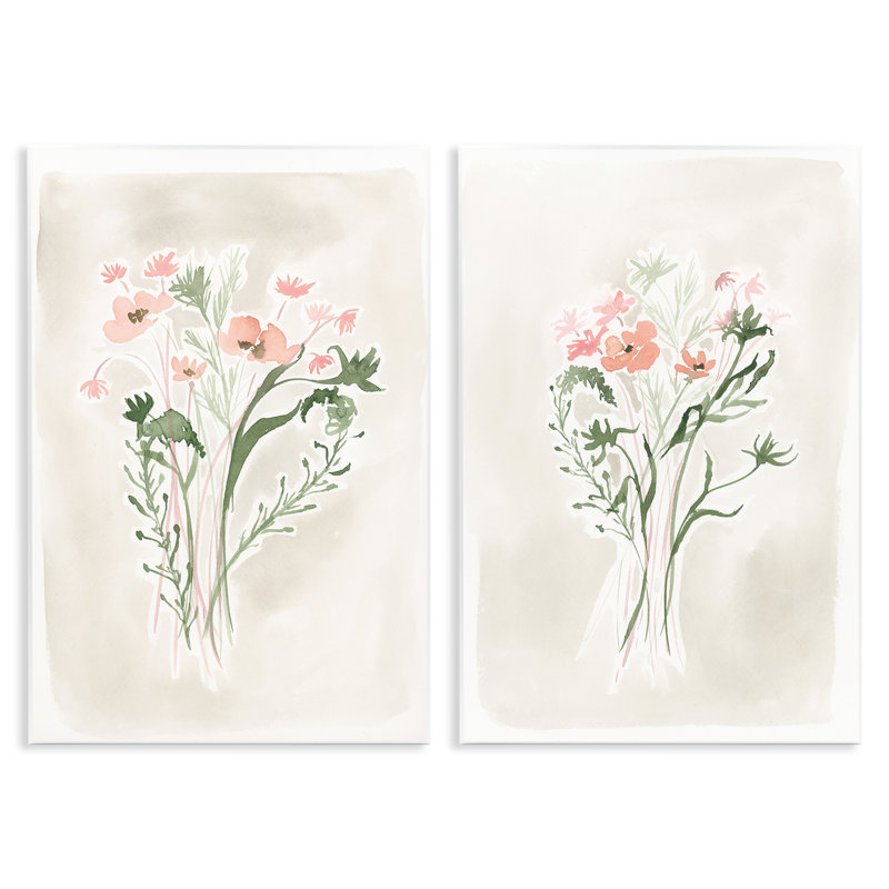 "Simple Watercolor Flowers", ensemble de 2 plaques murales par Elizabeth Medley, H 19 po x l 13 po