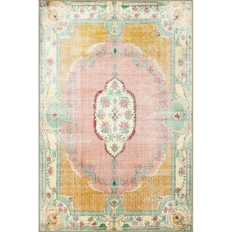 Tapis décoratif multicolore à motif floral traditionnel, Rectangle 4 pi 7,12 po x 6 pi 6,74 po