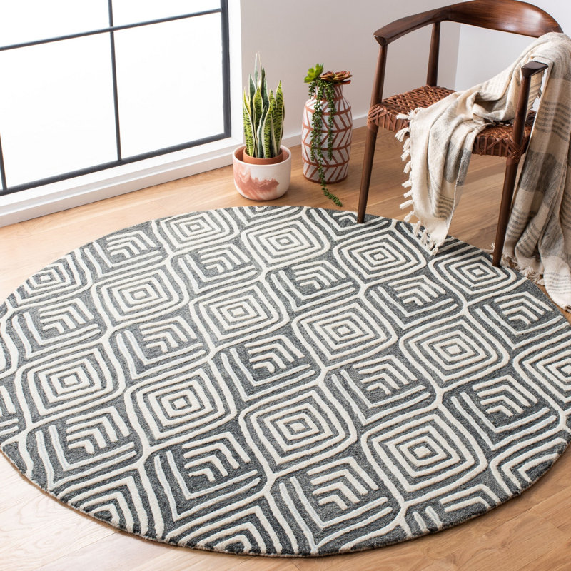 Hidalgo Hand-Tufted Wool Ivory/Grey Area Rug, Round 6'